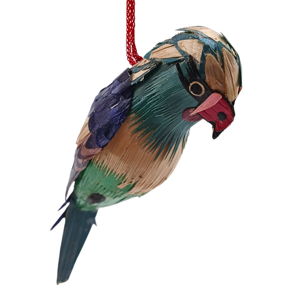 Handcrafted Wheat Straw Bird Ornament – Colorful Songbird Hanging Decor Folk Art - Picture 1 of 8